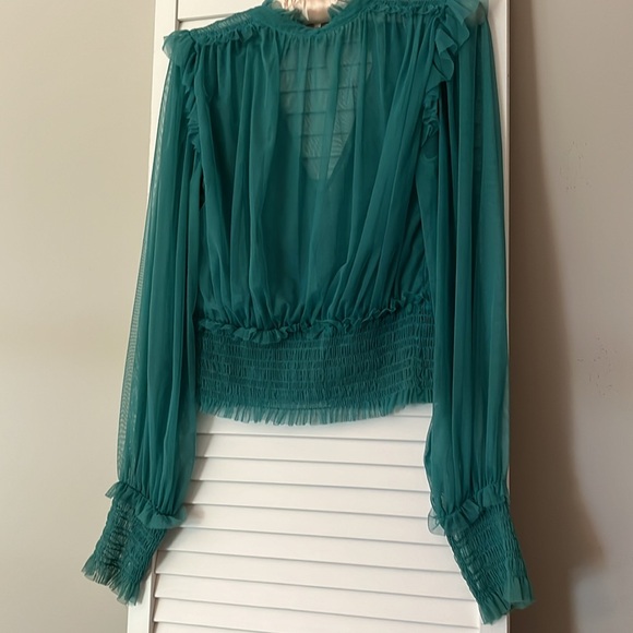 Free people Twyla top smocked %100 Nylon sheer blouse like new!!! - Picture 11 of 13